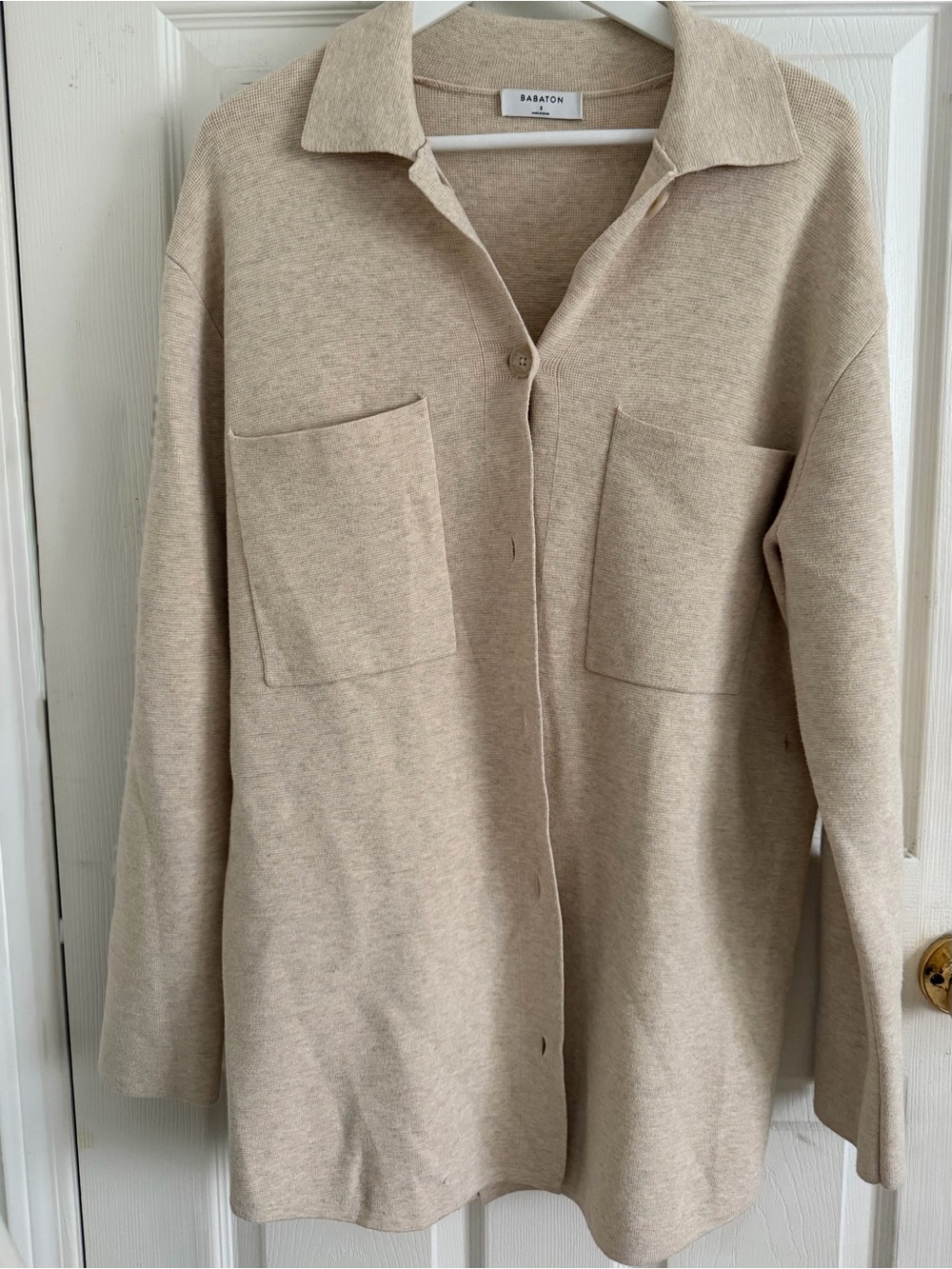Babaton Beige Button-Front Pocket Cardigan